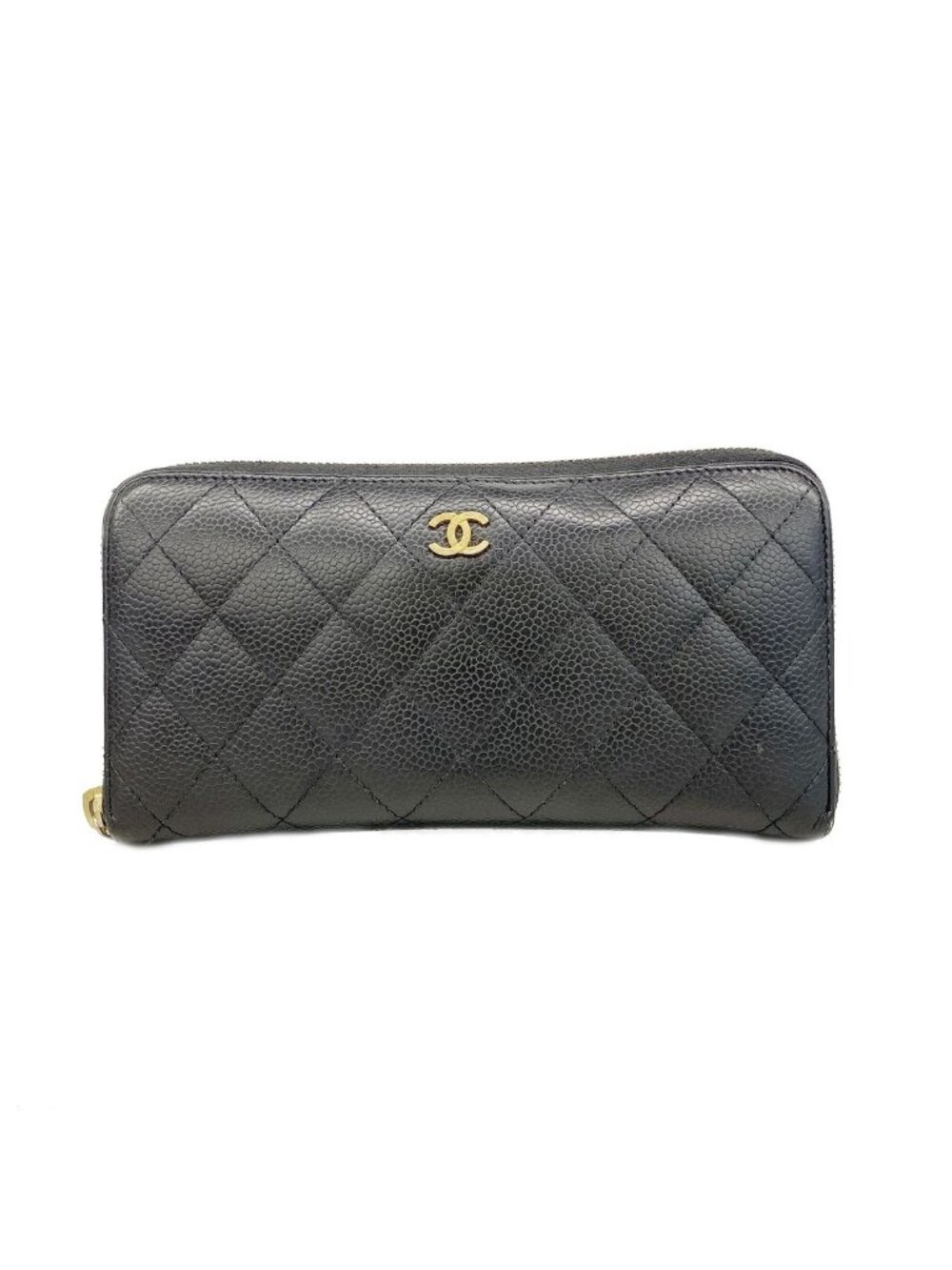 Chanel Wallet Quilted Caviar Leather Black Gold